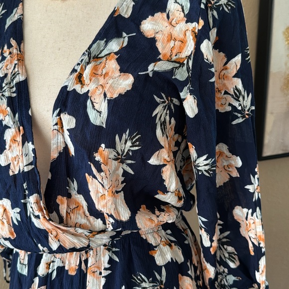 Navy floral print wide leg culotte jumpsuit - Picture 4 of 7